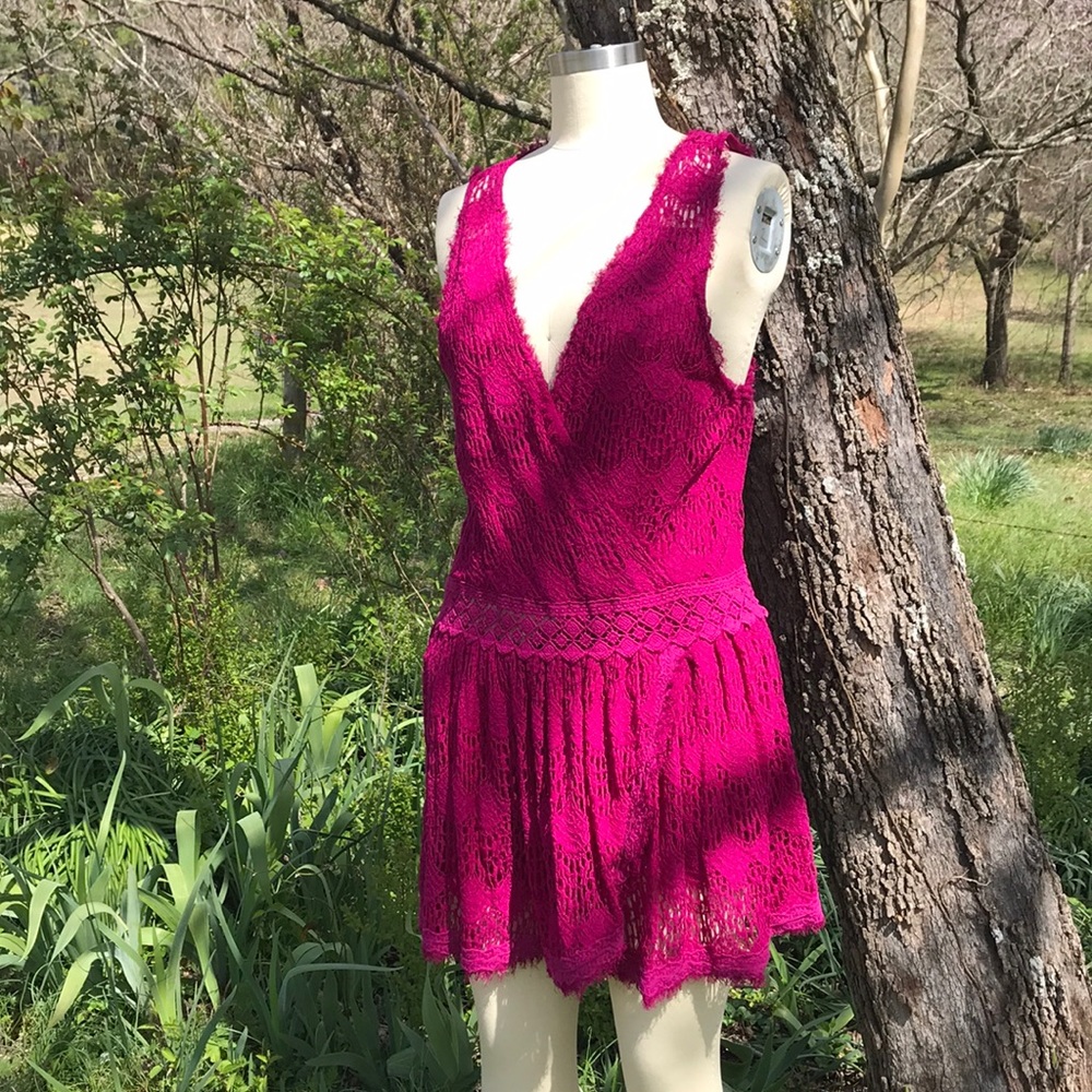 Free People Hot Pink Lace M - Picture 2 of 7